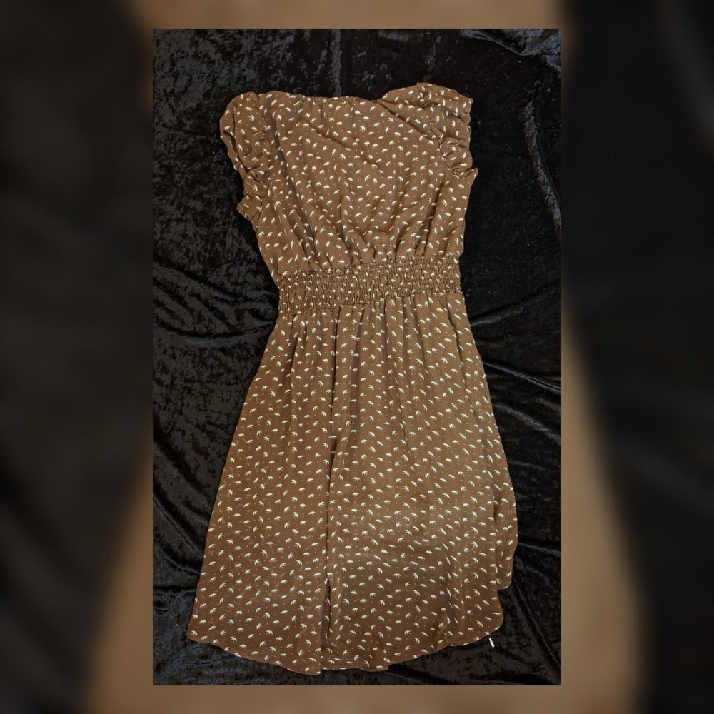 Dots Brown & White Bird Polka Dot Short Sleeve Hi-low Dress - Picture 4 of 5